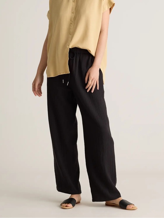 Quince Pants - Quince Black Relaxed Wide-Leg Drawstring Pants size medium cotton loose fit